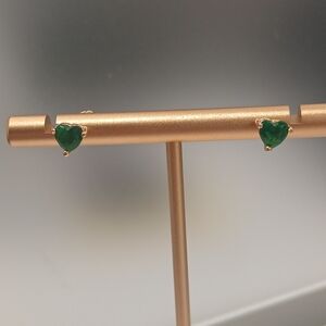 Nwot 18k Rose Gold Plated Green Heart Stud Earrings